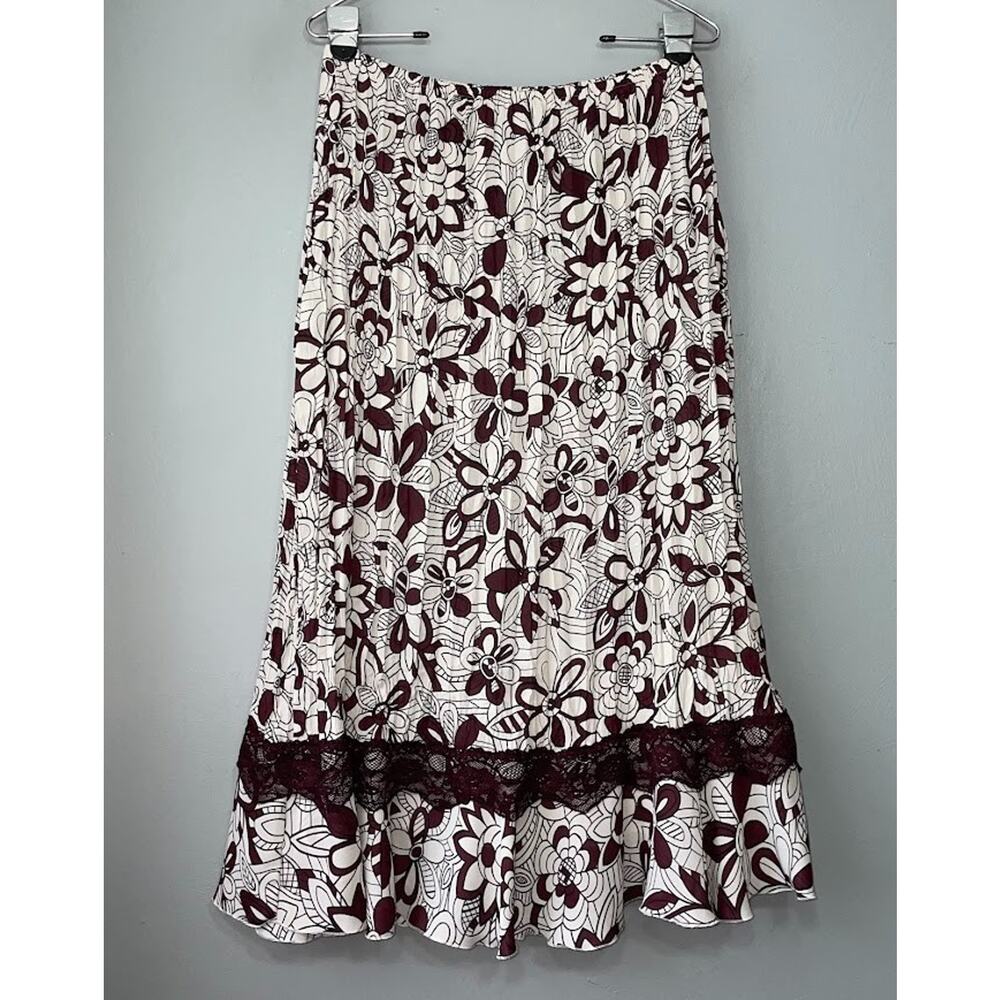 Bobbie Bee Skirt Size 8 Crinkle Pleated Brown Floral Romantic Fairy Y2K Lace - Picture 5 of 10